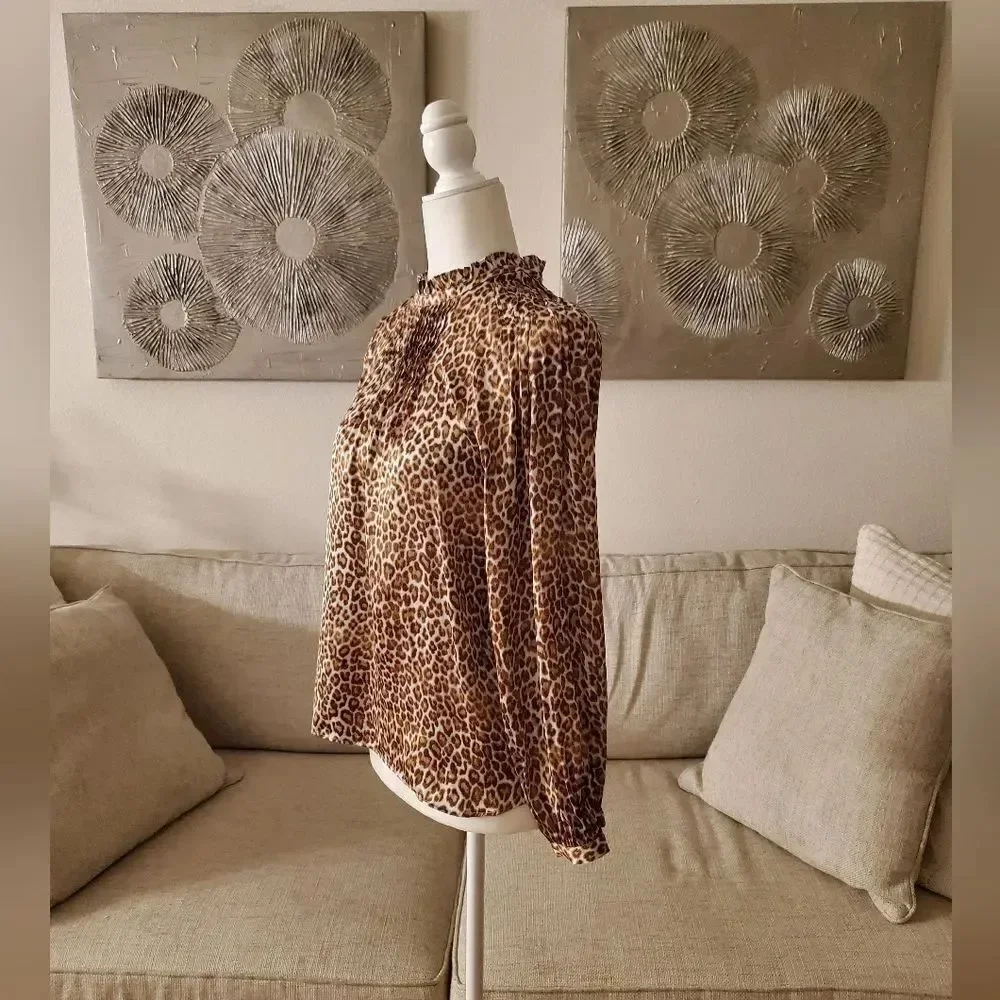🌹 J. CREW 🌹 Ruffleneck Drapey Leopard Print Satin Blouse - [Size XS]